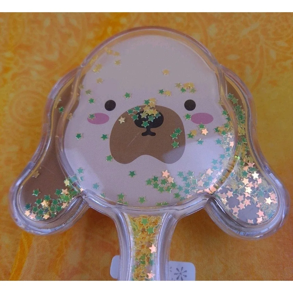 Glitter Dog Shaped Hair Brush Brown Dog With Yellow Glitter Massage Scalp
